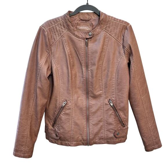 Sebby Collection Faux Leather Moto Jacket Women’s Medium Dusty Rose Zip Pockets - Picture 1 of 9
